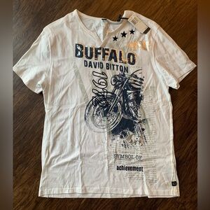 Buffalo David Bitton White Graphic Tee with Motorcycle Design